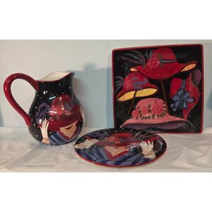 Susan Winget Certified International 3 Pc Lot Pitcher Plate Square Platter